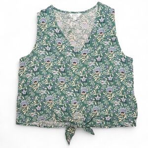 XL Market & Spruce Green and blue floral button down sleeveless blouse summer